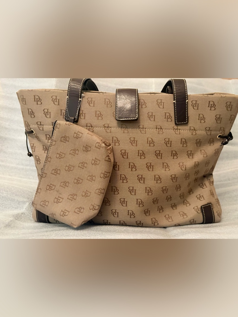 Vintage Dooney & Bourke DB Monogram Tote+Matching Pouch Y2K Canvas Shoulder Bag